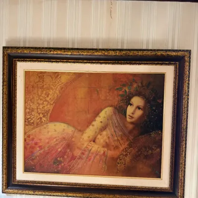 Maya Eventov Signed Figurative Painting – Reclining Woman – Ornate Framed 40" x 33"