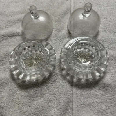 Pair Vintage Mikasa Salina Crystal Individual Covered Butter Dishes w/ Dome Lids