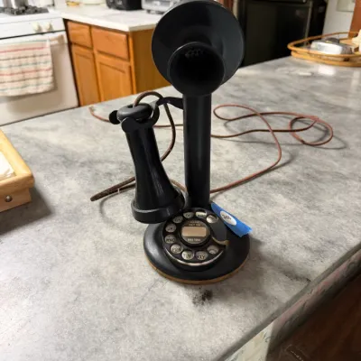 Antique 1920s Black Candlestick Rotary Dial Telephone w/ Receiver – Untested
