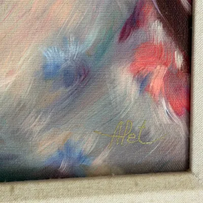 Signed “Alet” Framed Romantic Woman Reading Floral Portrait Artwork – 26" x 30"