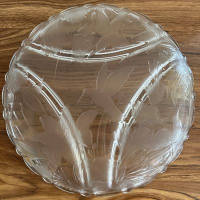 Vintage Frosted Glass 3-Section Divided Serving Platter 13 Inch Hummingbird and Lily Floral Tray