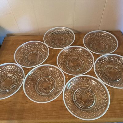 White Opalescent Hobnail Glass Bowls – Set of 8