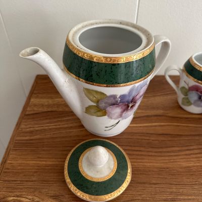 Vintage Germer Porcelanas Finas 3-Piece Tea Service Set Iris Pattern Made in Brazil