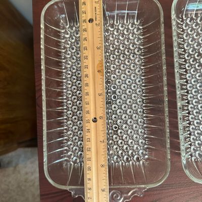Clear Hobnail Glass Divided Serving Dishes – Pair