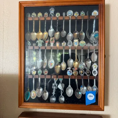 Vintage Travel Souvenir Spoon Collection in Wood Glass Display Case – Europe & Mediterranean Choice #2 DR