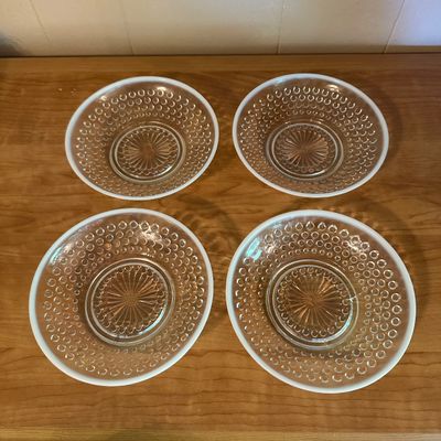 White Opalescent Hobnail Glass Bowls – Set of 4