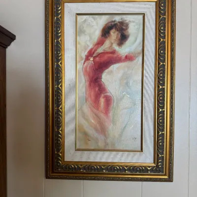 Signed & Numbered Limited Edition Woman in Red Figural Art Print 66/1250 – Ornate Framed DR