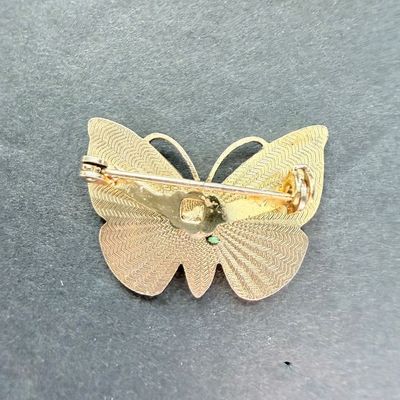 Vintage gold tone enamel butterfly pin