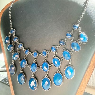 Marked royal blue colored gemstone type necklace