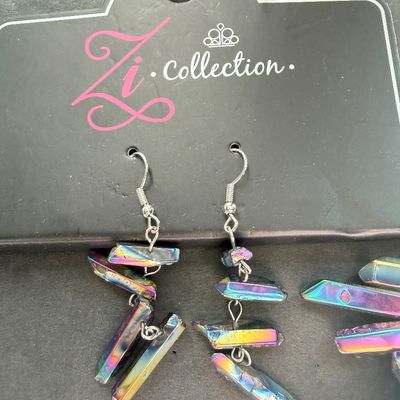 Zi collection iridescent rainbow finish earrings and necklace