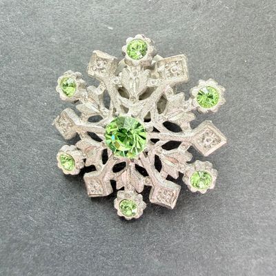 Vintage rhinestone and green rhinestone push pin