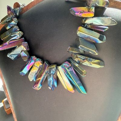 Zi collection iridescent rainbow finish earrings and necklace