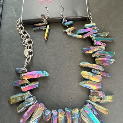 Zi collection iridescent rainbow finish earrings and necklace