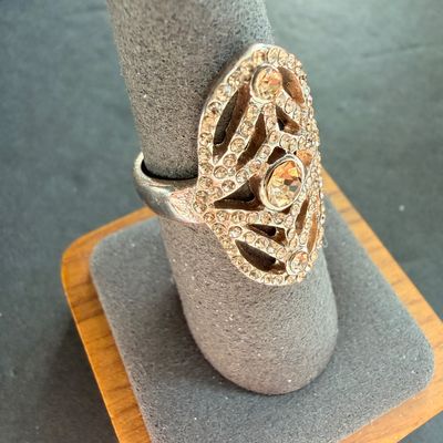 Silver tone finger rhinestone ring