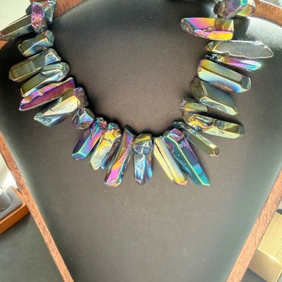 Zi collection iridescent rainbow finish earrings and necklace