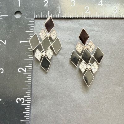 Black silver tone rhinestone dangle earrings