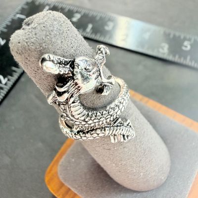 Silver tone dragon ring