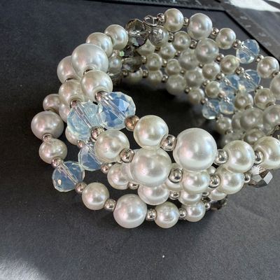 Faux pearl beaded wire beaded bracelet