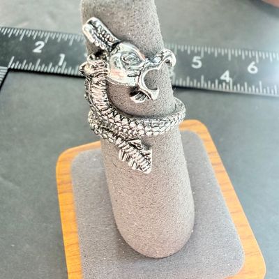 Silver tone dragon ring