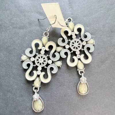Beautiful silver tone dangle statement earrings