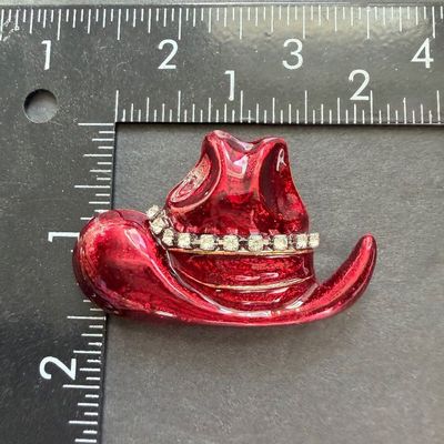 Vintage red enamel hat brooch