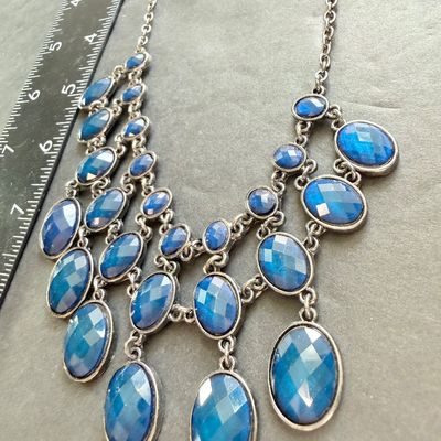 Marked royal blue colored gemstone type necklace