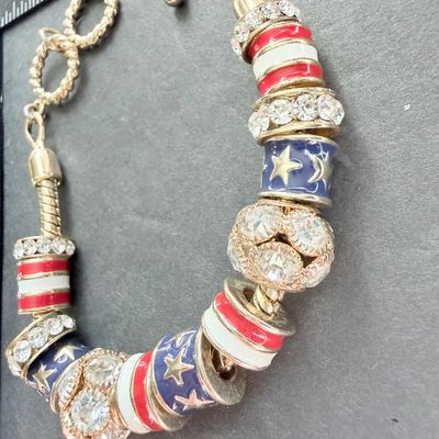 Vintage beautiful red white and blue charm bracelet