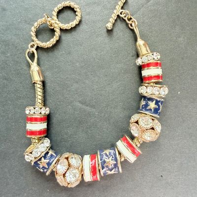 Vintage beautiful red white and blue charm bracelet