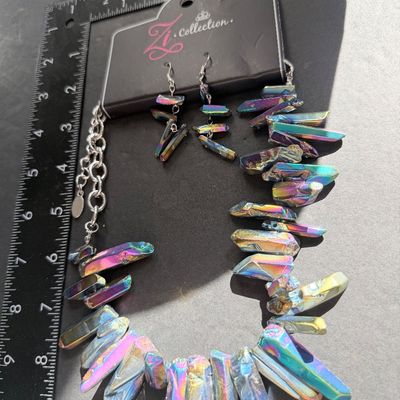 Zi collection iridescent rainbow finish earrings and necklace