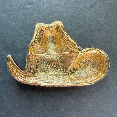 Vintage red enamel hat brooch