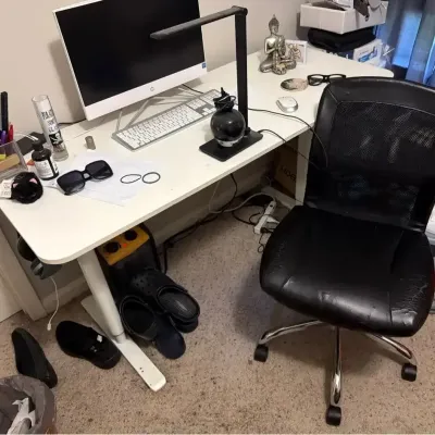 Adjustable Standing Desk with Swivel Chair & Desk Lamp