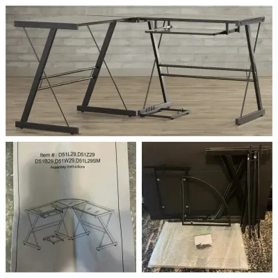 Glass-Top L-Shaped Corner Computer Desk