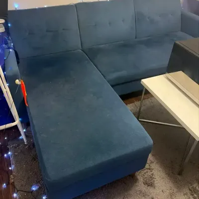 Blue Suede-Like Sectional Sleeper Sofa with Storage