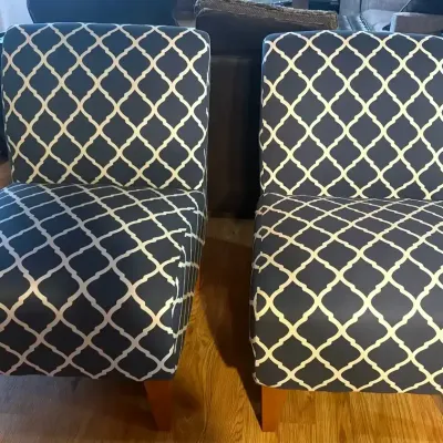 Pair of Blue & White Trellis Pattern Accent Chairs
