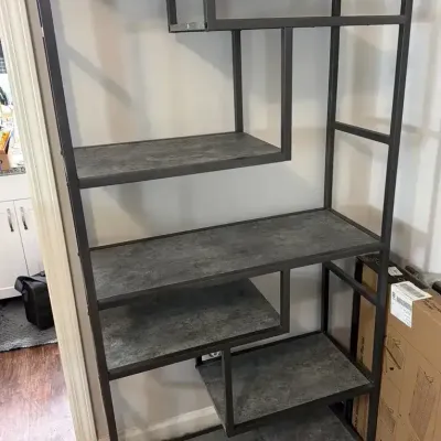 Geometric Faux Wood & Metal Display Shelf