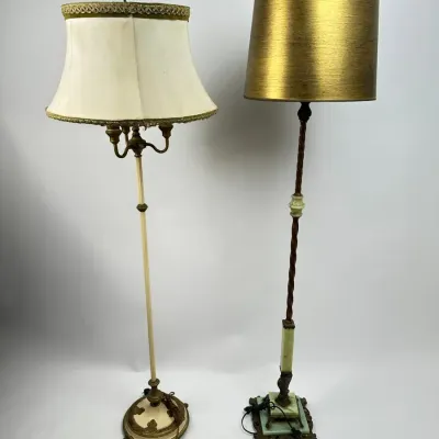 Floor Lamps Torchiere Pair Marble Onyx Brass Shades