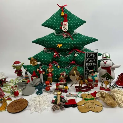 Fabric Christmas Tree Pillow, Star Wars Yoda, Wooden Ornaments Holiday Decor