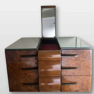 Dresser Burl Wood Tall Chest 7 Drawers with Mirror