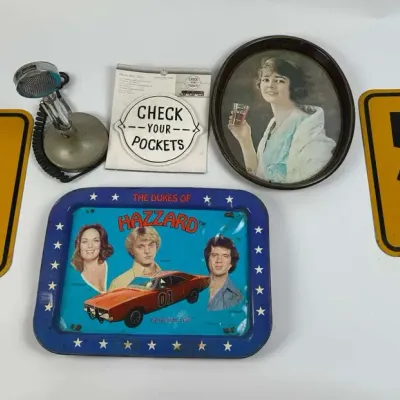 Dukes of Hazzard Tray, Astatic D-104 Microphone, Coca Cola Road Sign Decor
