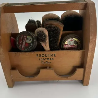 Esquire Footman Shoe Shine Box Wood Valet Polish Brushes