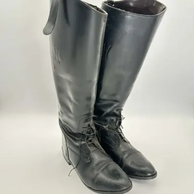 Equestrian Tall Riding Boots Black Leather Lace Up Field Boots Size 40 US 9