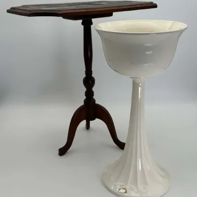 Haeger Pottery Pedestal Planter Wood Accent Table Set