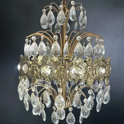 Crystal Chandelier Brass Ceiling Light Fixture