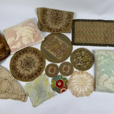 Crochet Lace Throw Pillows, Tapestry Table Runners, Antique Doily Linens