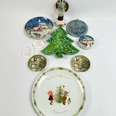 Ceramic Christmas Tree Candy Dish, Kaiser Plates, Miniature Oil Lamp Holiday Decor