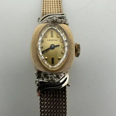 Croton 14K Gold Diamond Women's Watch Mesh Band 10K Gold