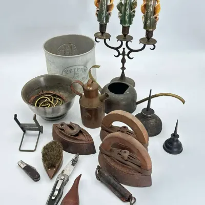 Rustic Farmhouse Decor Cast Iron Sad Irons Oil Cans Candleholder