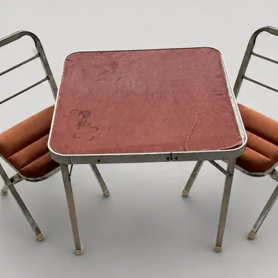 Folding Card Table and 2 Chairs Set Aluminum Portable Retro Brown