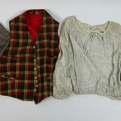Framazza Italy Wool, Judy Bond Metallic Blouse, Wiener Modell Köster Plaid Vest Clothing