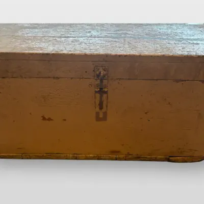 Antique Primitive Wooden Blanket Chest Sea Storage Box Rope Handles